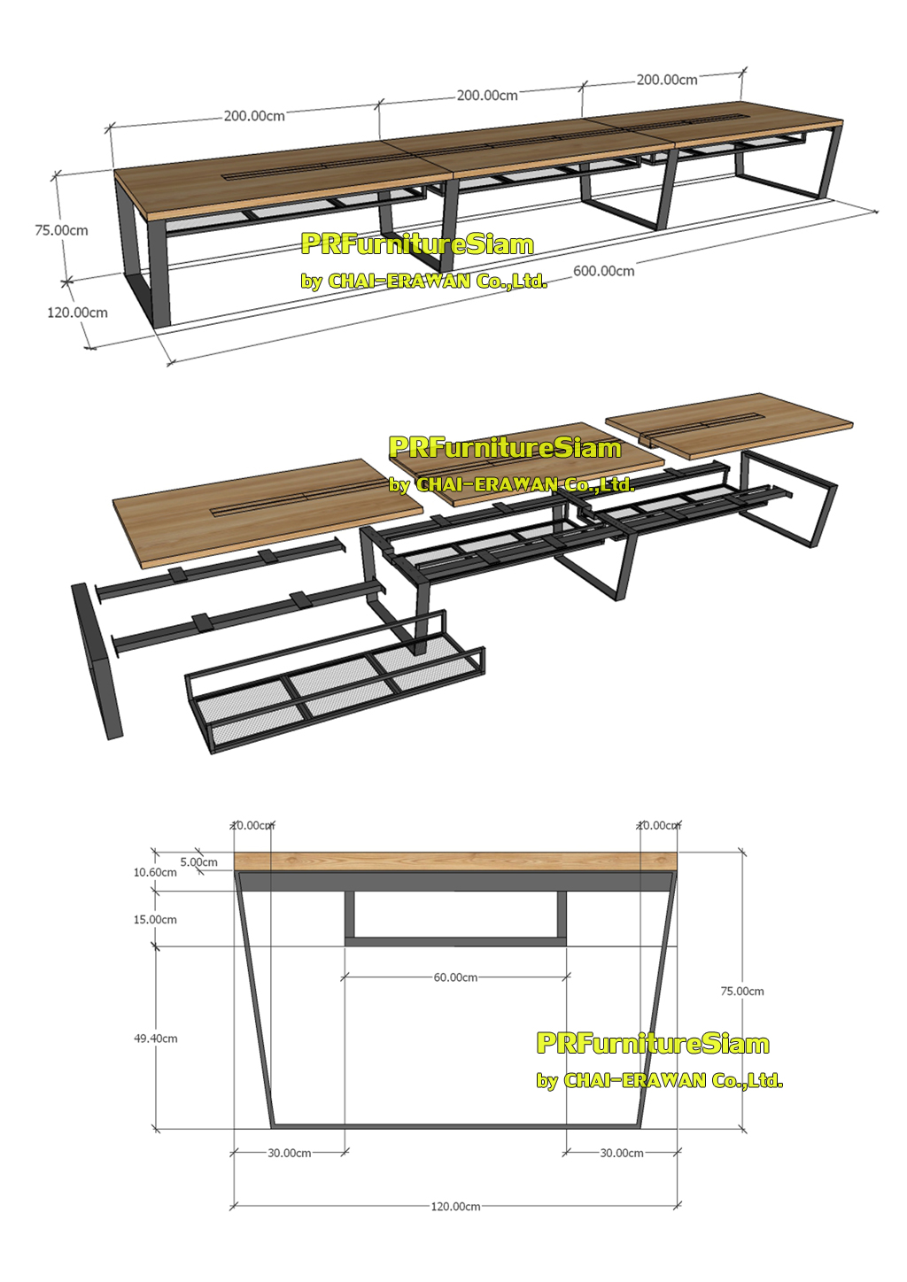 โต๊ะประชุมไม้สักขาเหล็กแบน 6 เมตรที่ FRIEGHT EX CARGO