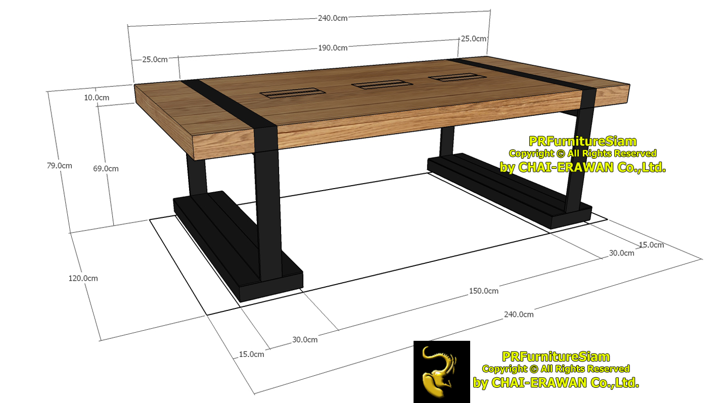 โต๊ะประชุมและทำงานไม้สักพร้อมล้อยางสำหรับกรมทางหลวง