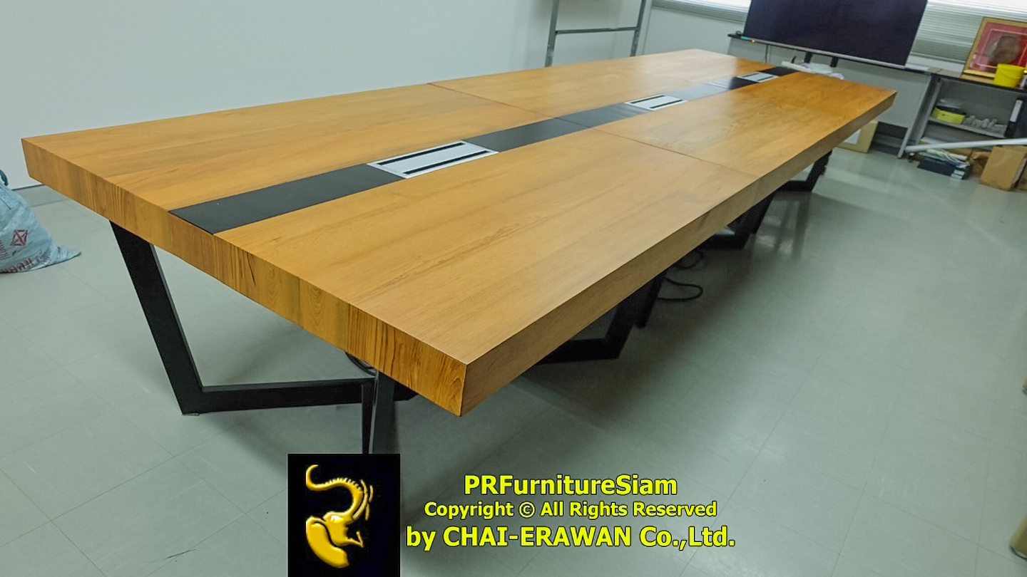 Top โต๊ะประชุมไม้สักเก่า หนา 3 ซม. สถาบันเทคโนโลยีไทย-ญี่ปุ่น